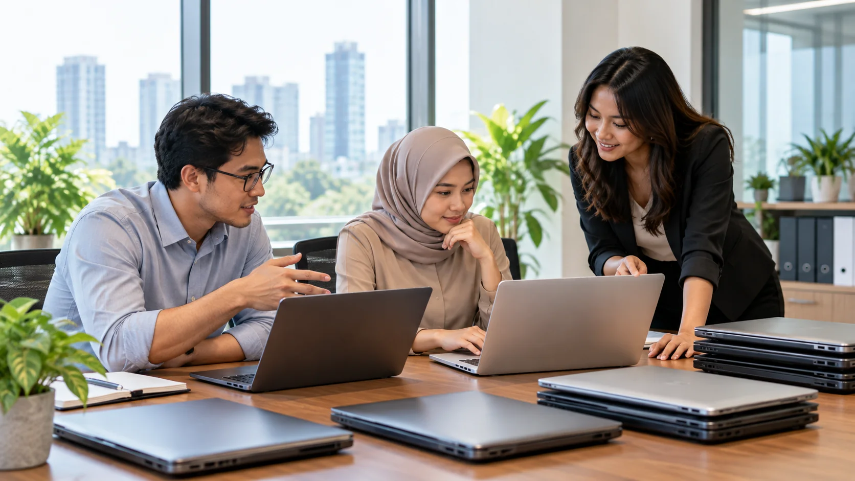 Diskusi staf perusahaan melakukan IT asset refresh